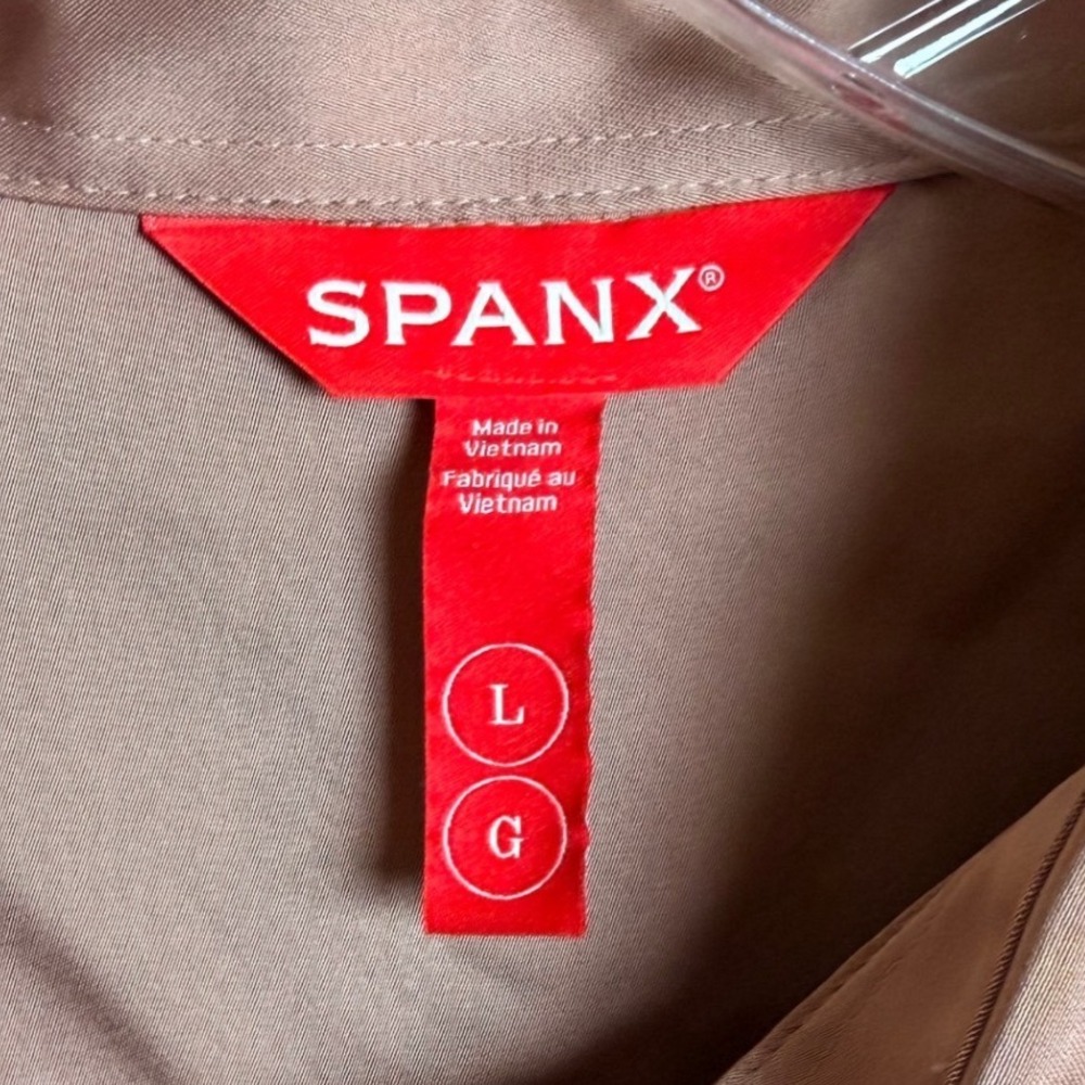 SPANX Better Than Silk Button Down Satin Blouse Cafe Au Lait Brown L - Picture 4 of 12